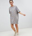 Monki Xmas Pug Print Night Dress In Gray - Gray