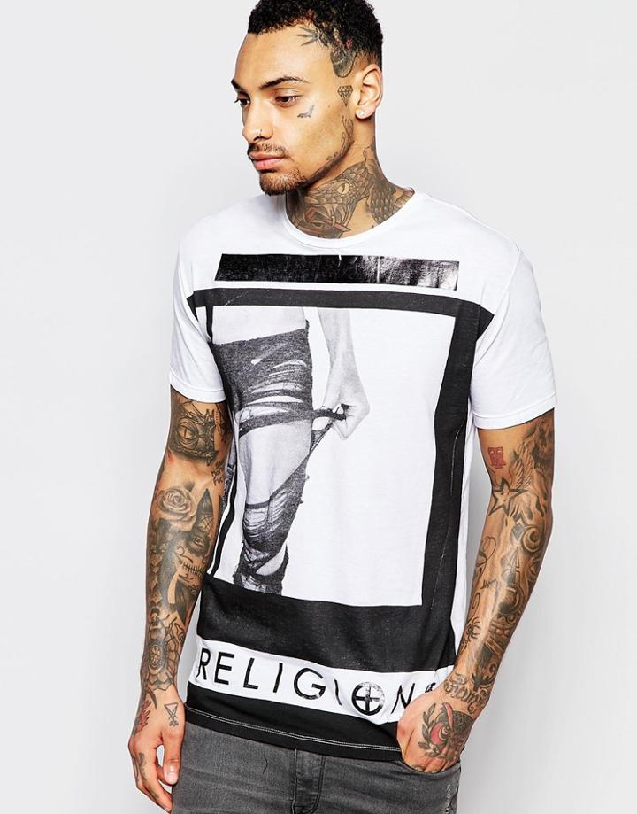 Religion Crew Neck T-shirt With Leg Print - White