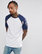 Asos T-shirt In Pique With Floral Raglan Sleeve - White
