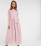 Sister Jane Oversized Maxi Smock Dress With Full Skirt In Tiered Tulle-pink