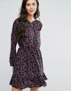 First & I High Neck Printed Dress - Black