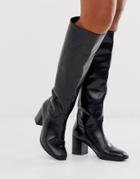 Vagabond Nicole Black Leather Kitten Heel Knee High Boots