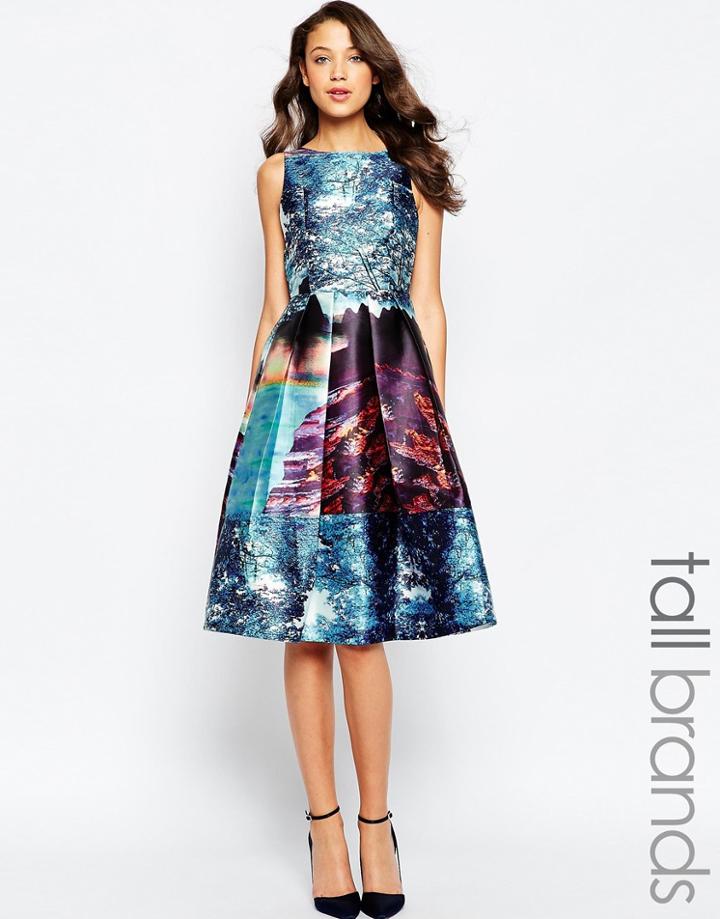 Studio 75 Tall Alba Dress With Full Skirt In Landscape Print - Multi