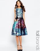 Studio 75 Tall Alba Dress With Full Skirt In Landscape Print - Multi