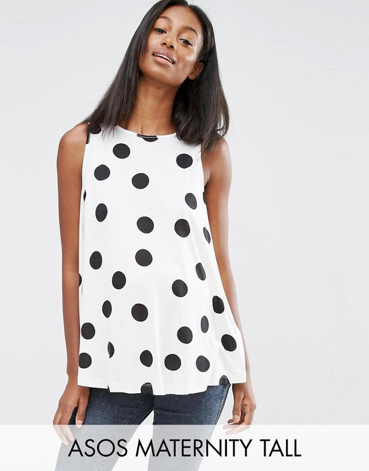 Asos Maternity Tall Sleeveless Swing Top In Polka Dot - Multi