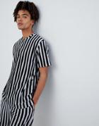Mennace T-shirt In Navy Stripe Towelling-gray