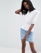 Asos Cotton Ruffle Front Top With Lace And Pintuck Detail - White