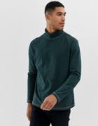 Asos Design Relaxed Long Sleeve T-shirt With Roll Neck And Contrast Stitching In Green - Green