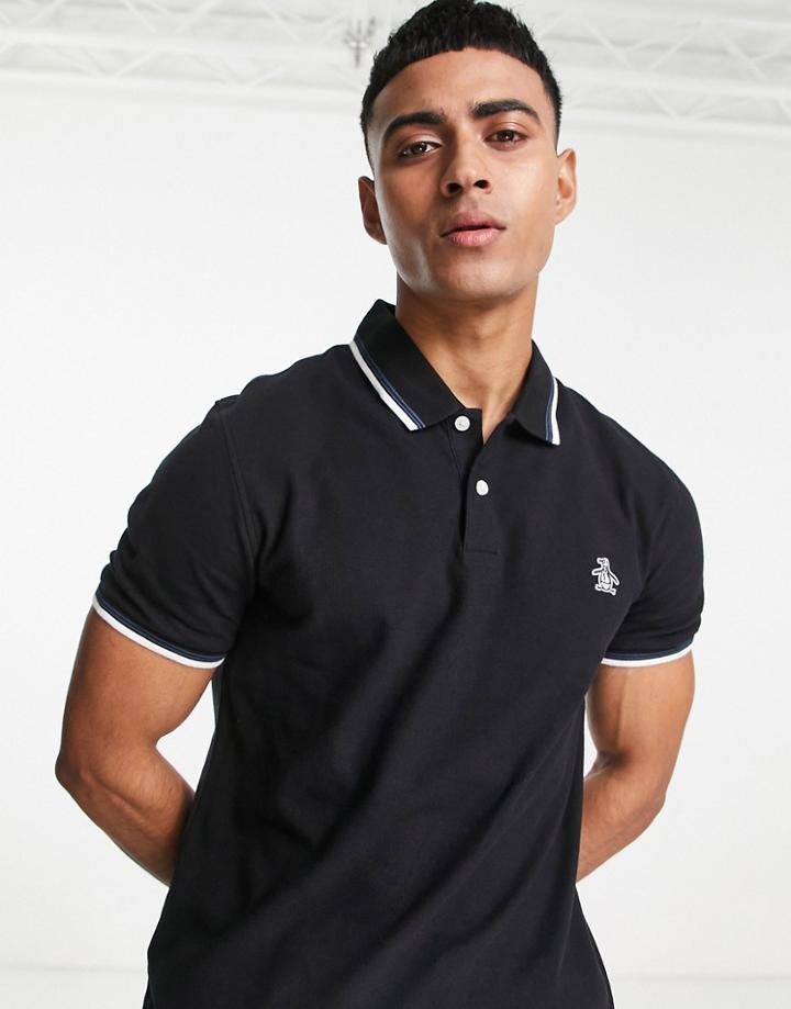 Original Penguin Plain Tipped Collar Polo-black