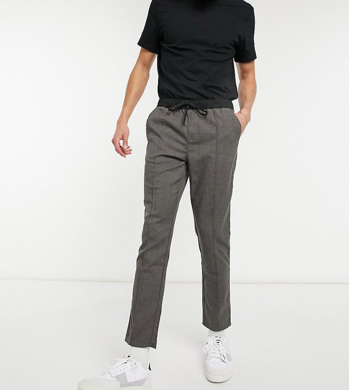Asos Design Tall Slim Pants In Gray With Elasticated Waist-grey