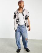 Asos Design Da Vinci Relaxed Revere Shirt In Mona Lisa Print-neutral