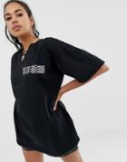 Motel T-shirt Dress With Techno Slogan - Black