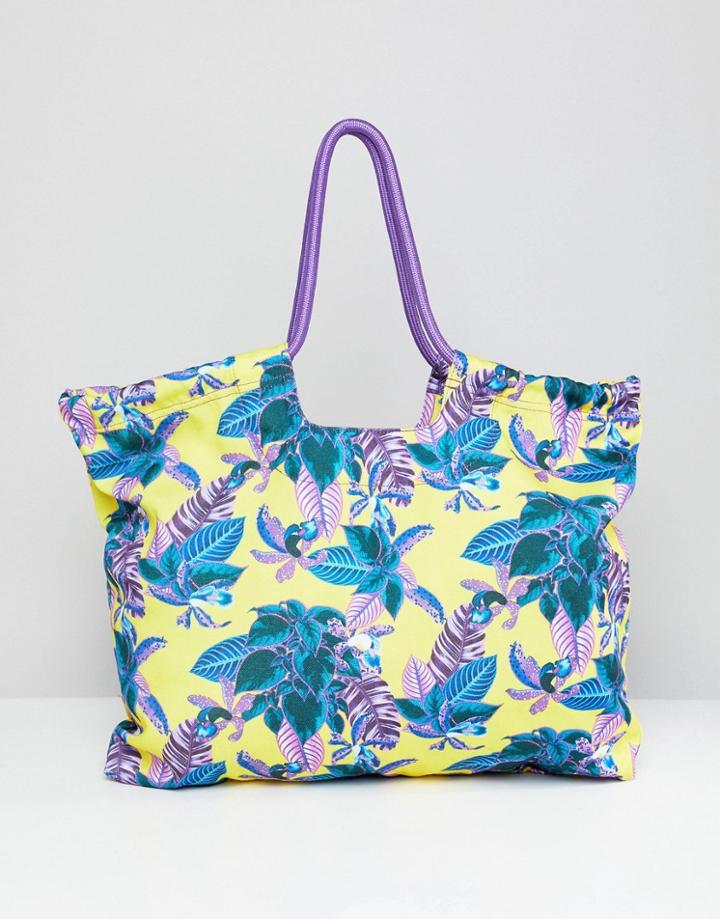 Monki Tropical Beach Bag In Yellow Tropical - Yellow