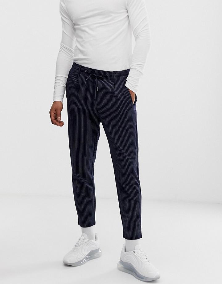 Jack & Jones Pinstripe Pants With Drawstrings - Navy