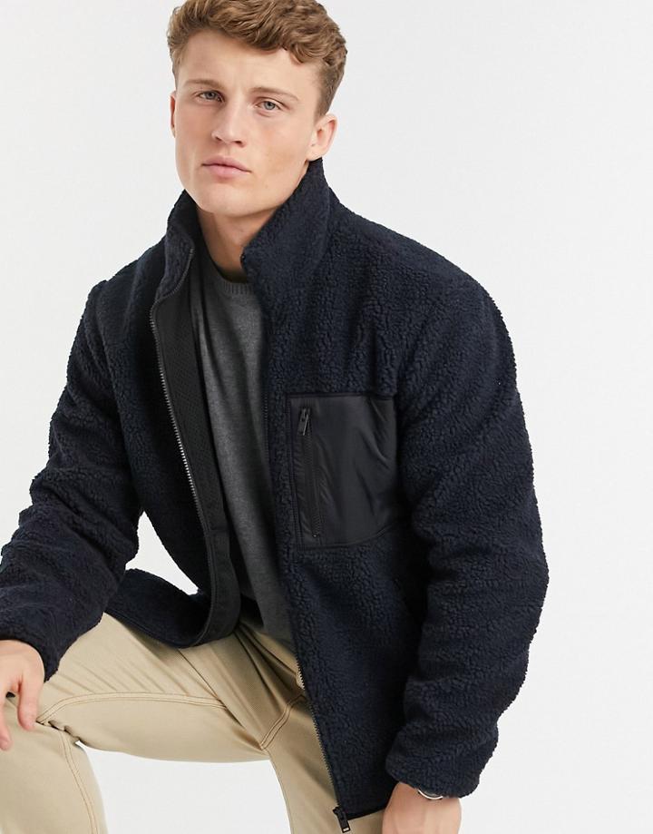 Selected Homme Fleece Jacket With Nylon Pocket In Black