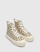 Pull & Bear High Top Check Sneakers In Brown And White