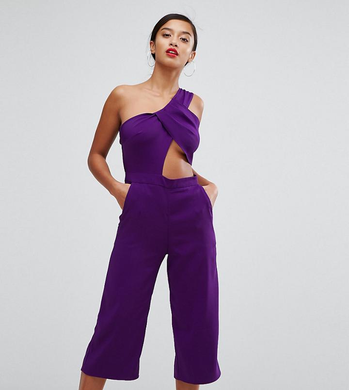 Missguided Petite One Shoulder Cut Out Detail Jumpsuit - Purple