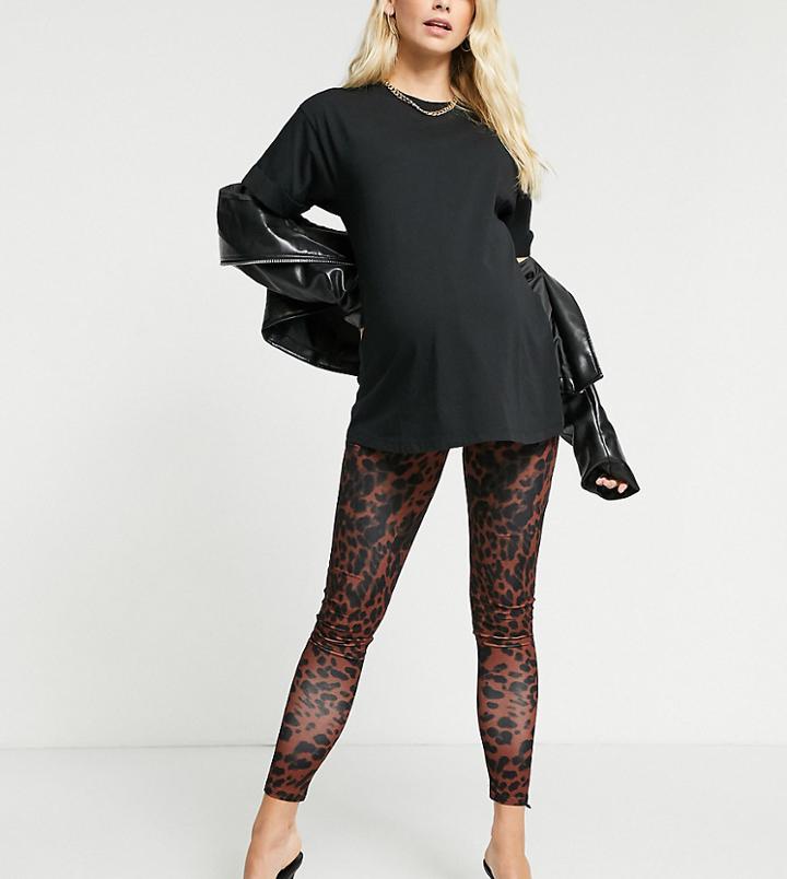 Asos Design Maternity Legging In Animal Print-brown