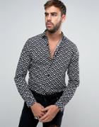 Noose & Monkey Skinny Smart Shirt In Print - Black