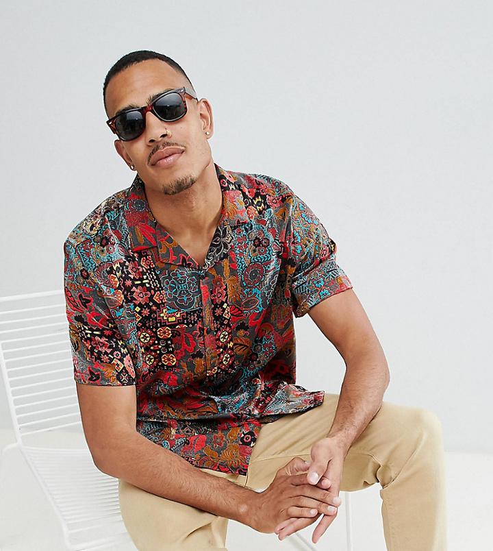 Asos Design Tall Oversized Shirt In Paisley Mix & Match Print In Metallic - Multi