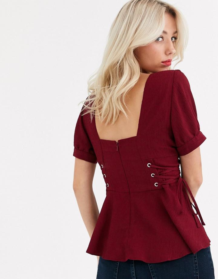 Asos Design Top With Lace Up Corset Detail-red