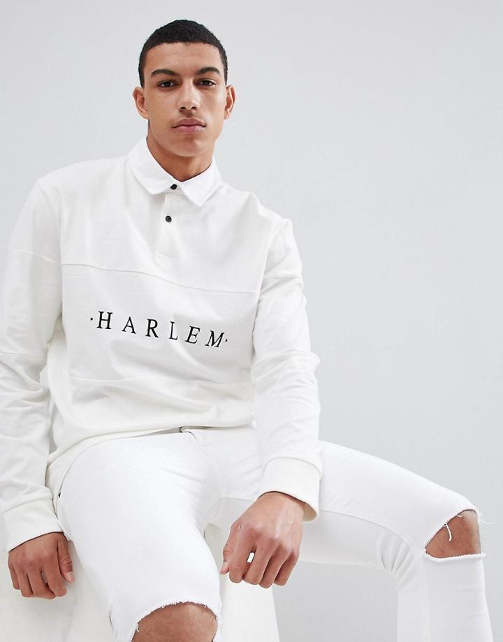 New Look Rugby Polo With Harlem Print In White - White