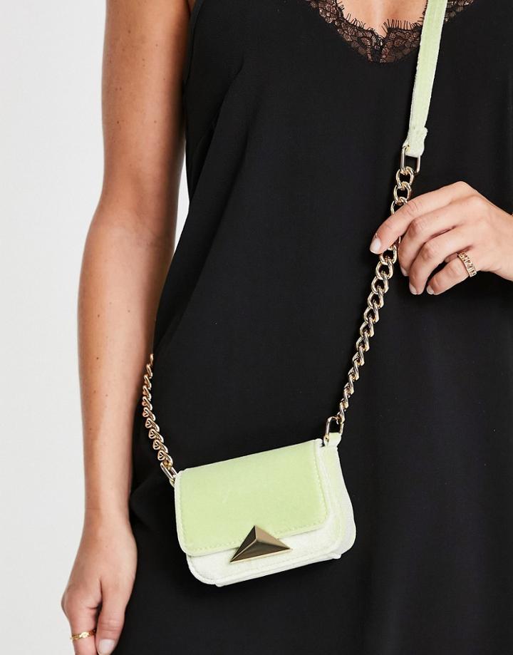 Asos Design Mini Crossbody Bag With Pyramid Stud In Green Velvet
