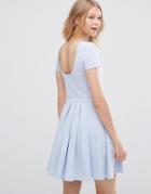 Asos Pleated Skater Dress With Scoop Back - Blue