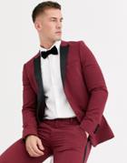 Asos Design Super Skinny Tuxedo Jacket In Burgundy-red