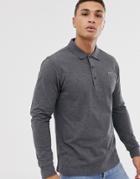 Lacoste Logo Long Sleeve Polo In Charcoal Marl