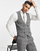 Gianni Feraud Wool Mix Windowpane Check Slim Fit Scoop Vest-gray