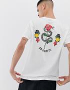 Asos Design Relaxed Organic Cotton T-shirt With Rose And Snake Back Print-white