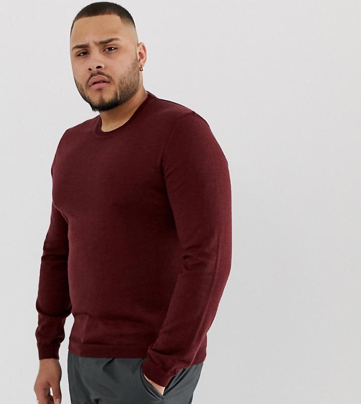 Asos Plus Merino Wool Sweater In Burgundy-red