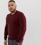 Asos Plus Merino Wool Sweater In Burgundy-red