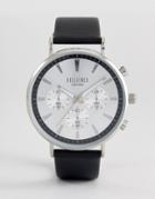Reclaimed Vintage Inspired Chronograph Leather Watch In Black - Black