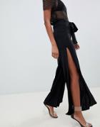 Asos Design Slinky Split Side Wide Leg - Black