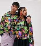 Collusion Unisex Cropped Hoodie In All Over Print - Black