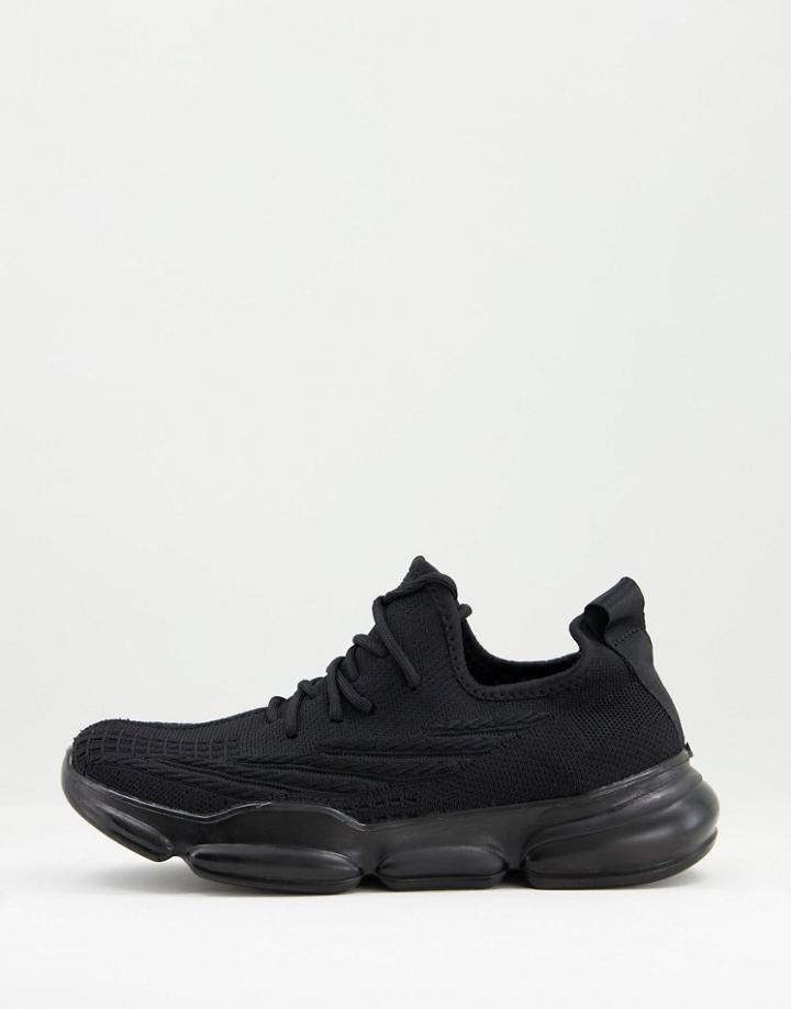 Brave Soul Chunky Sole Flyknit Sneakers In Black