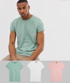 Asos Design T-shirt With Crew Neck With Roll Sleeve 3 Pack Multipack Saving - Multi