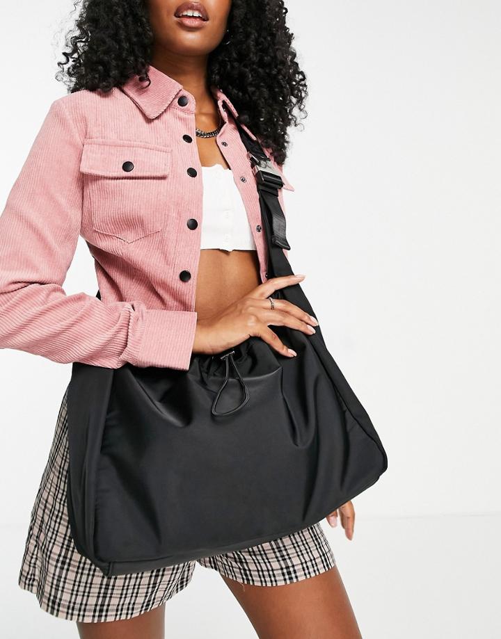 Topshop Nylon Slouch Shoulder Bag In Black
