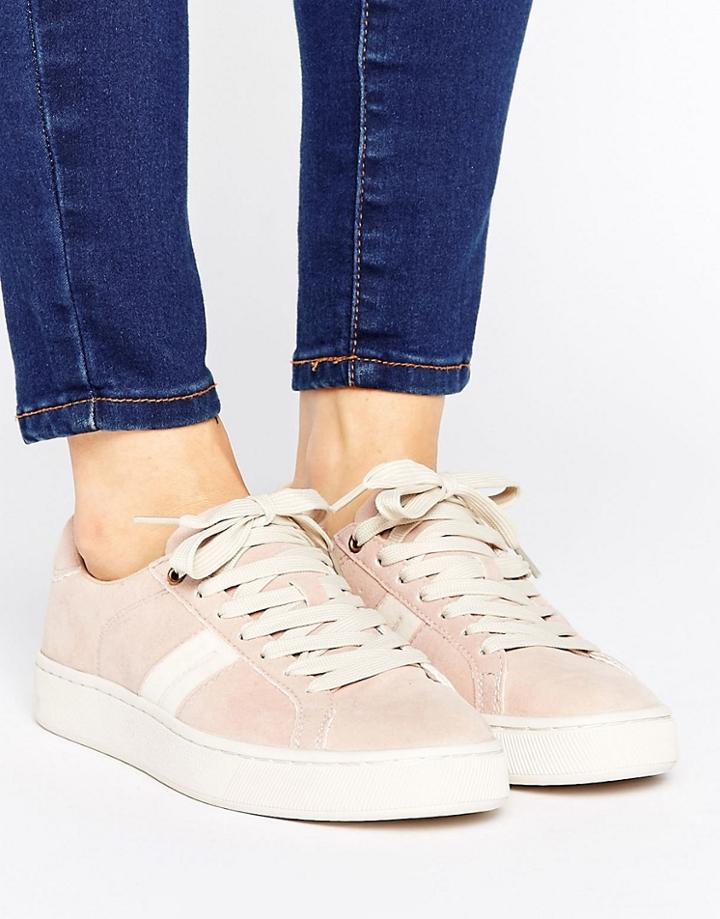 Pull & Bear Faux Suede Sneaker - Silver