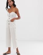Asos Design Bandeau Button Front Jumpsuit With Pockets In Stripe Print-multi