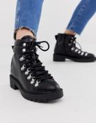 New Look Lace Detail Chunky Flat Hiker Boots In Black