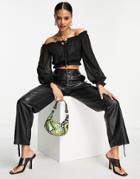 Na-kd Long Sleeve Cropped Frill Top In Black