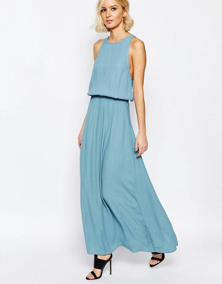 Just Female Rio Maxi Dress In Smoke Blue - Blue