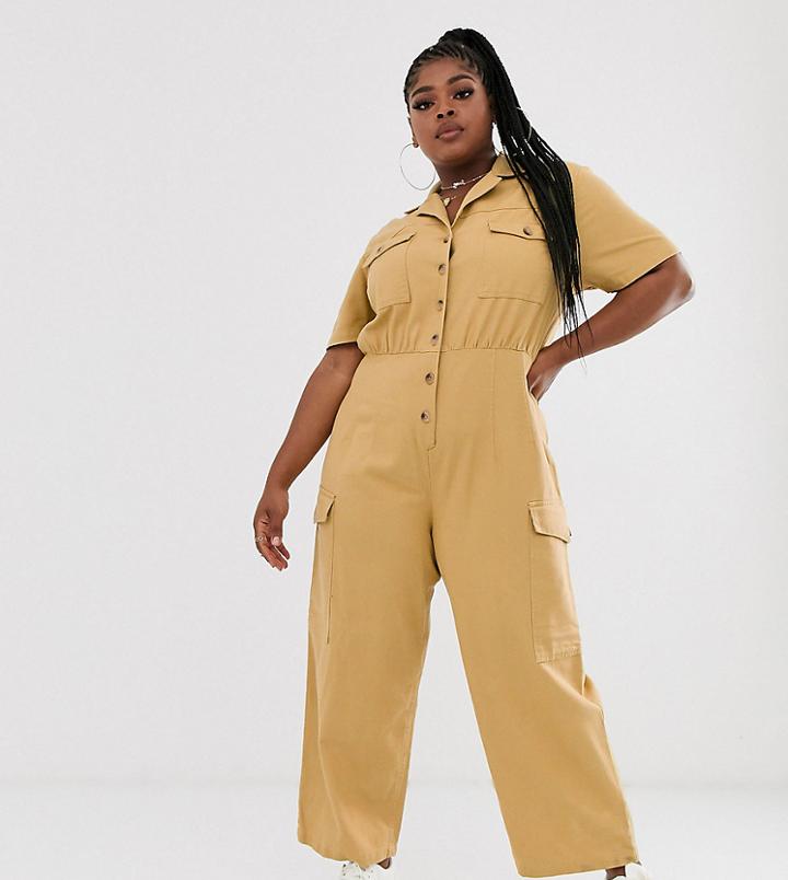 Asos Design Curve Denim Utility Jumpsuit In Mustard - Orange
