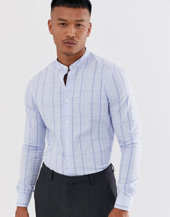 Asos Design Skinny Fit Check Shirt In Blue - Blue