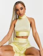 Asos Design Slinky High Neck Beach Top In Yellow - Part Of A Set