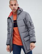Nicce Long Line Puffer Jacket In Gray With Hood - Gray