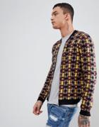 Asos Design Knitted Bomber Jacket With Geometric Design - Multi